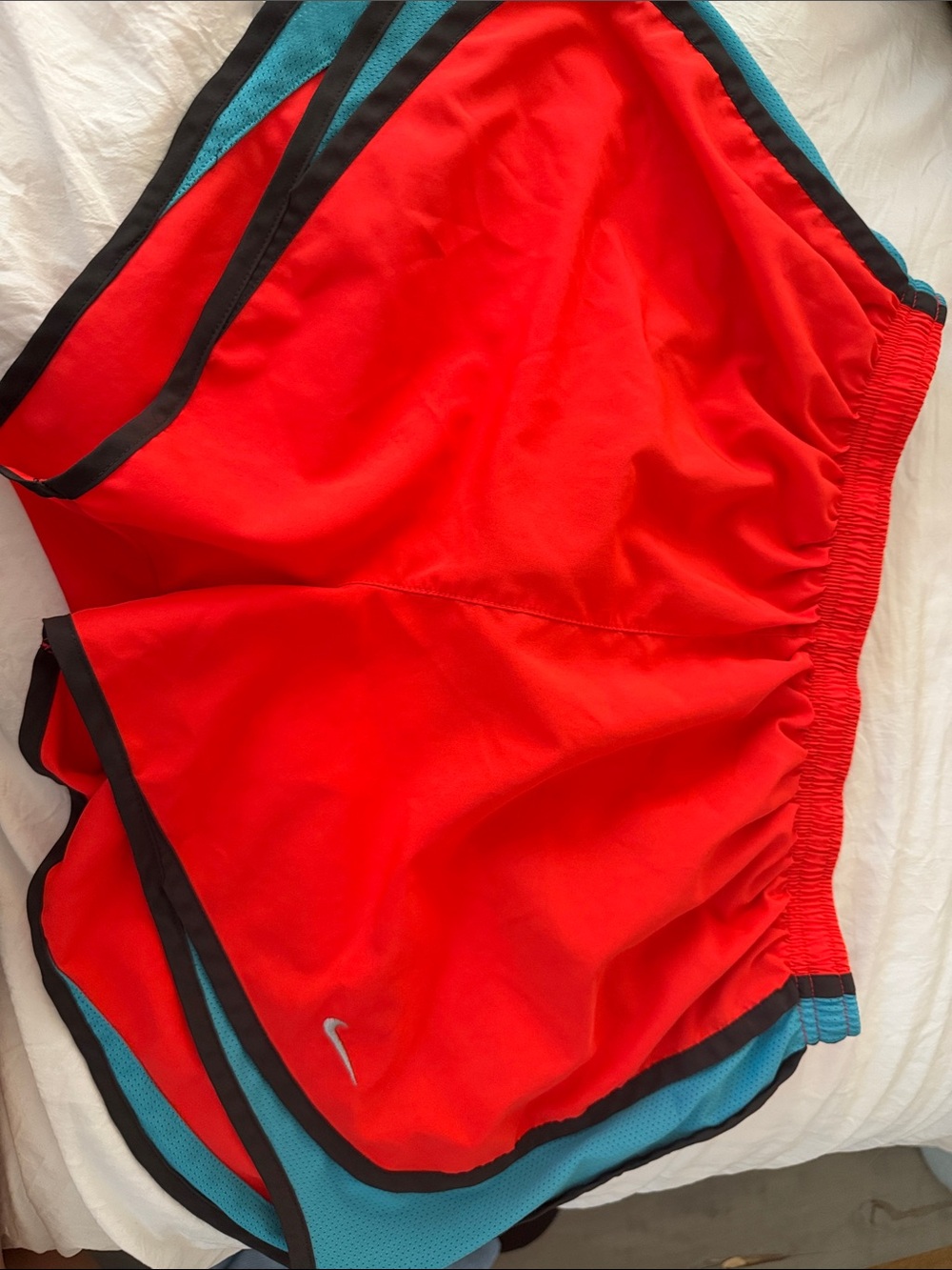 Women’s Red Athletic Shorts with Teal and Black Trim large